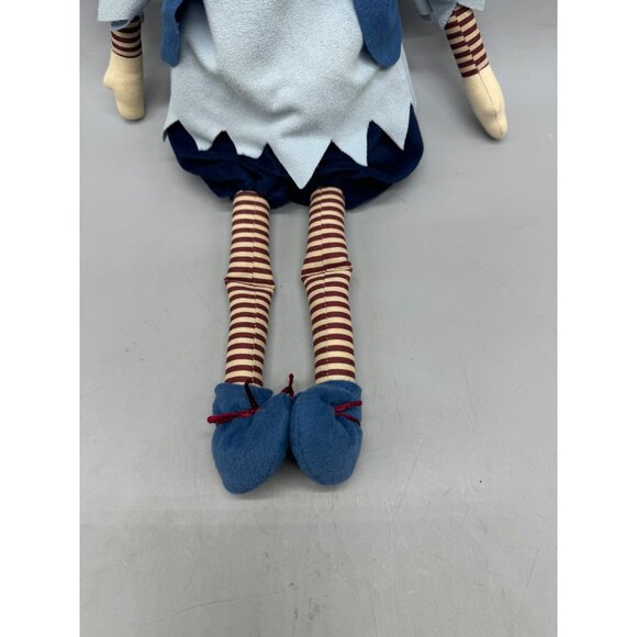 Vintage Cloth Elf Doll Pointed Ears Blue Outfit & Striped Legs Handmade Toy READ - Picture 3 of 8